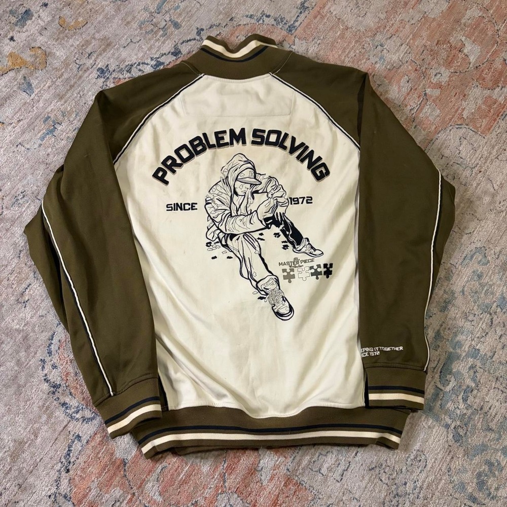 Ecko Unltd Mens Y2K Track Jacket Green Cream Problem Solving Graphic Large